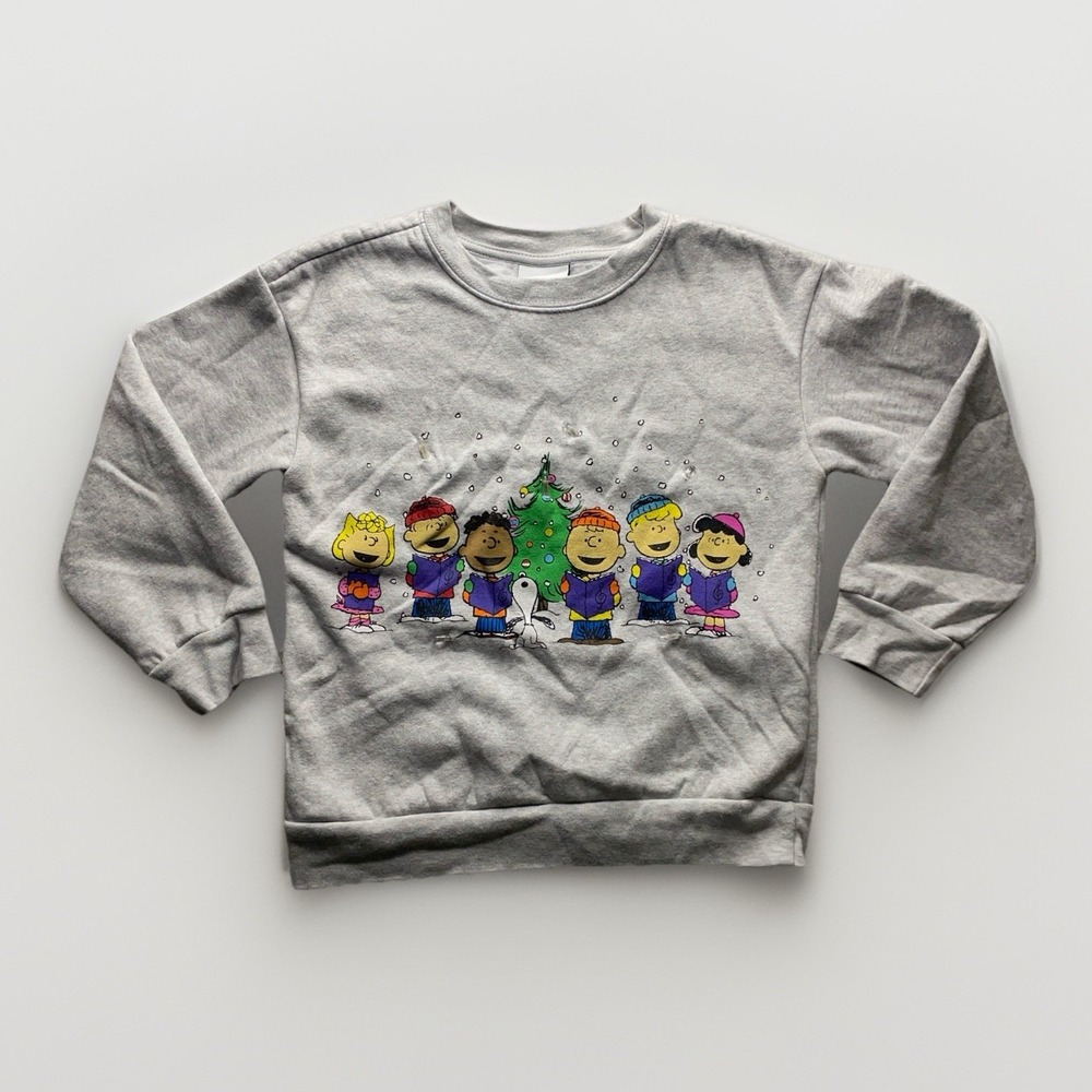 Peanuts Snoopy Charlie Brown Christmas Sweater Unisex Kids Size 7 Grey